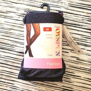 Joyspun‎ Fashion Tights Women's Medium 2-Pair Black Witchy Grunge Plum Goth New